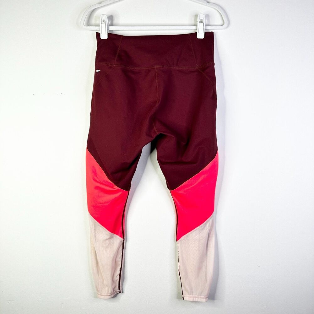 Fabletics Leggings Women L Maroon Pink Colorblock Powerhold Cropped Athleisure